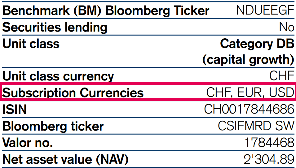 Subscription Currencies for CS Index Funds